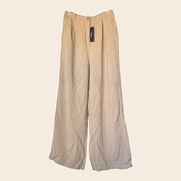 Lulus Pants - Lulus Tan Linen Blend Wide Leg Pleated Trousers High Waisted Pants Small NWT